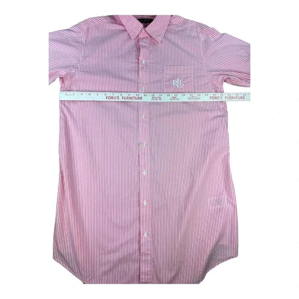 Lauren Ralph Lauren Pink White Stripe Sleep Shirt Button Front Cotton M Preppy